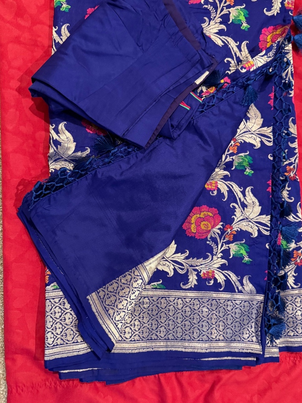 Tilfi Banarasi Katan Silk Saree in Royal Blue with Meenakari Floral Jaal & Silve
